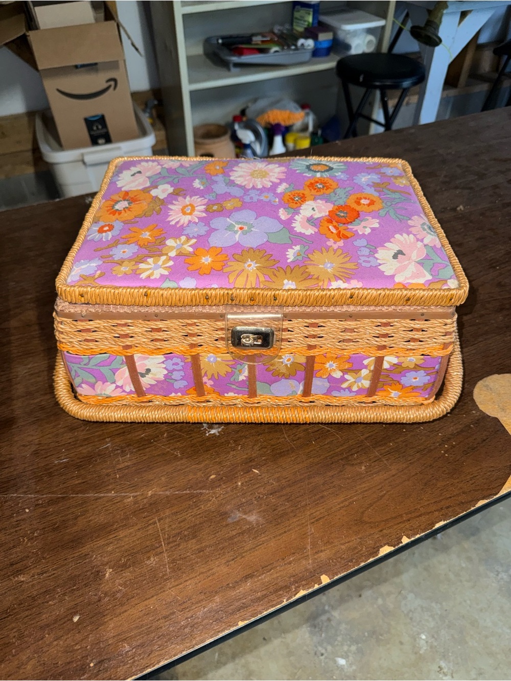 Sears vintage 1970s sewing basket floral